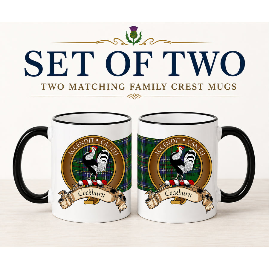 Cockburn Scottish Clan Crest 11 oz Mugs – Brown Crest Design | Set of 2
