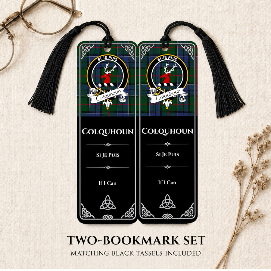 Colquhoun Scottish Clan Crest Metal Bookmarks – Black Set of 2