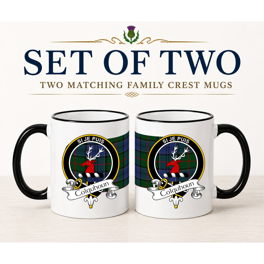 Colquhoun Scottish Clan Crest 11 oz Mugs – Black Crest Design | Set of 2