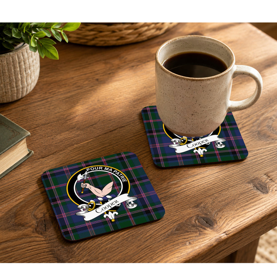 Cooper Scottish Clan Crest Rubber Coasters - Black Design Set of 4