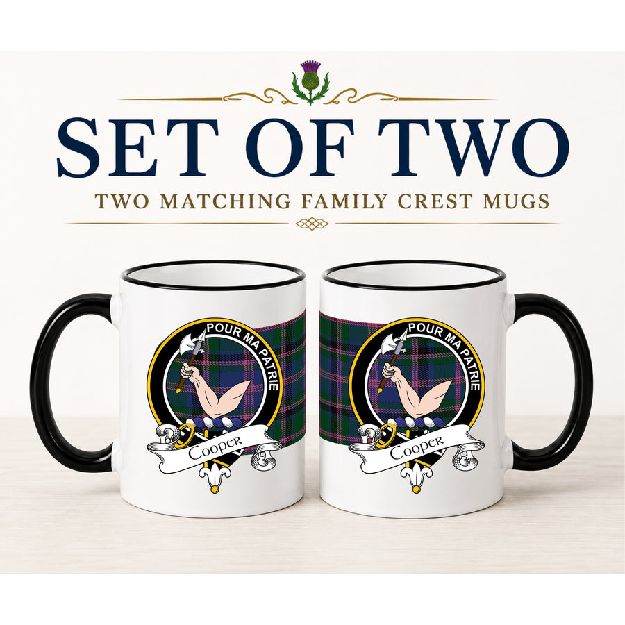 Cooper Scottish Clan Crest 11 oz Mugs – Black Crest Design | Set of 2