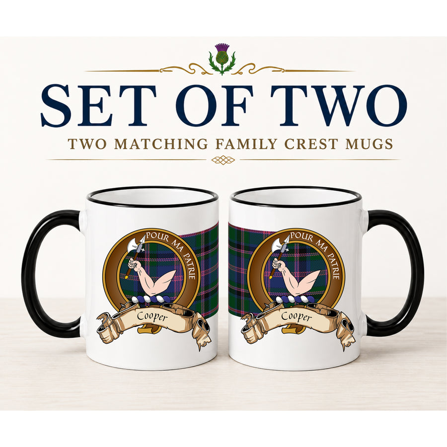 Cooper Scottish Clan Crest 11 oz Mugs – Brown Crest Design | Set of 2