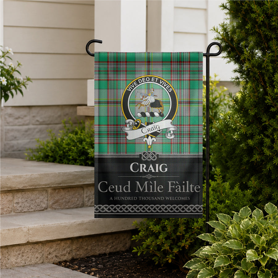 Craig Scottish Clan Crest Garden Flag - Black Design