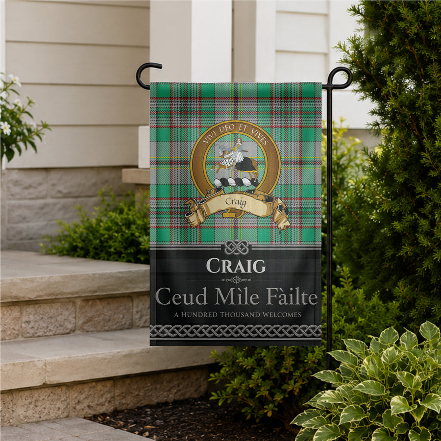 Craig Scottish Clan Crest Garden Flag - Brown Design