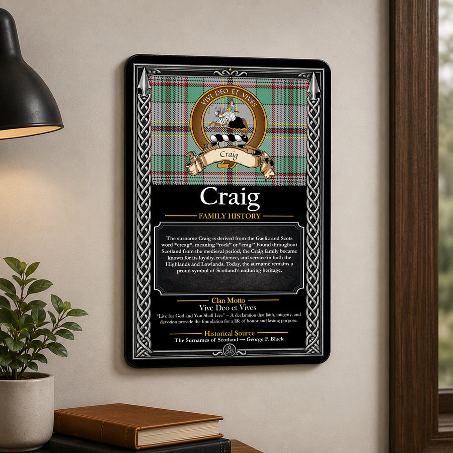 Craig Scottish Family History Metal Sign – Brown Crest