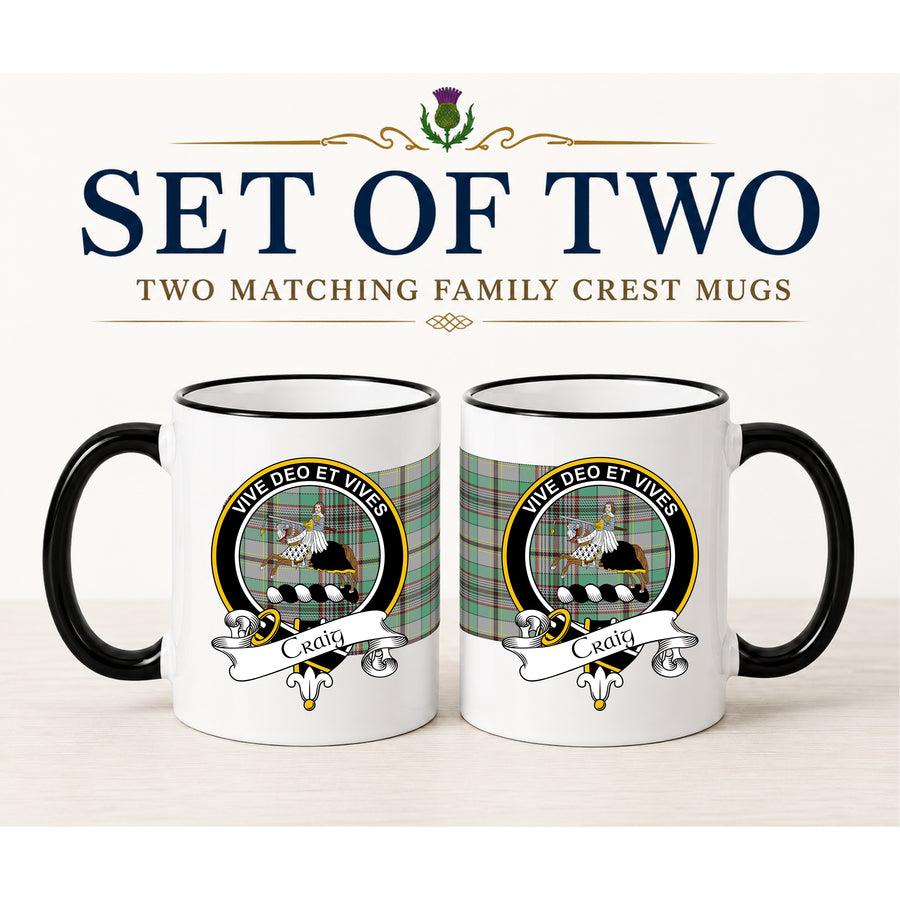 Craig Scottish Clan Crest 11 oz Mugs – Black Crest Design | Set of 2