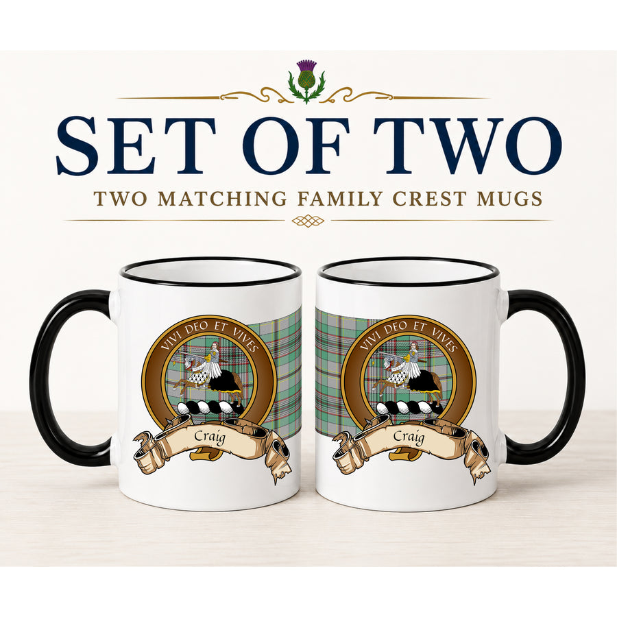 Craig Scottish Clan Crest 11 oz Mugs – Brown Crest Design | Set of 2