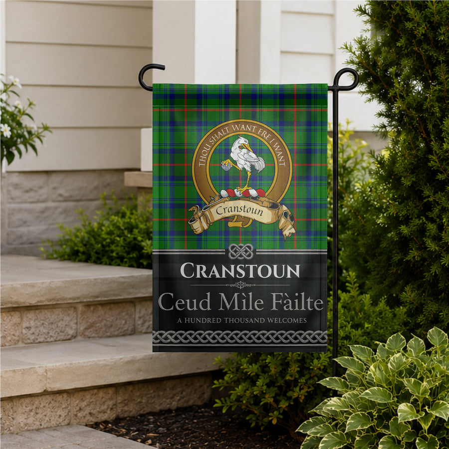 Cranstoun Scottish Clan Crest Garden Flag - Brown Design