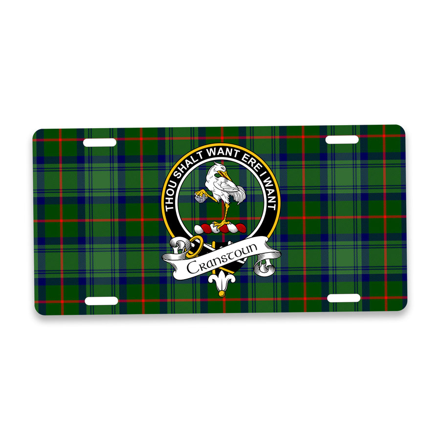 Cranstoun Scottish Clan Crest Auto License Plate – Black Crest Design