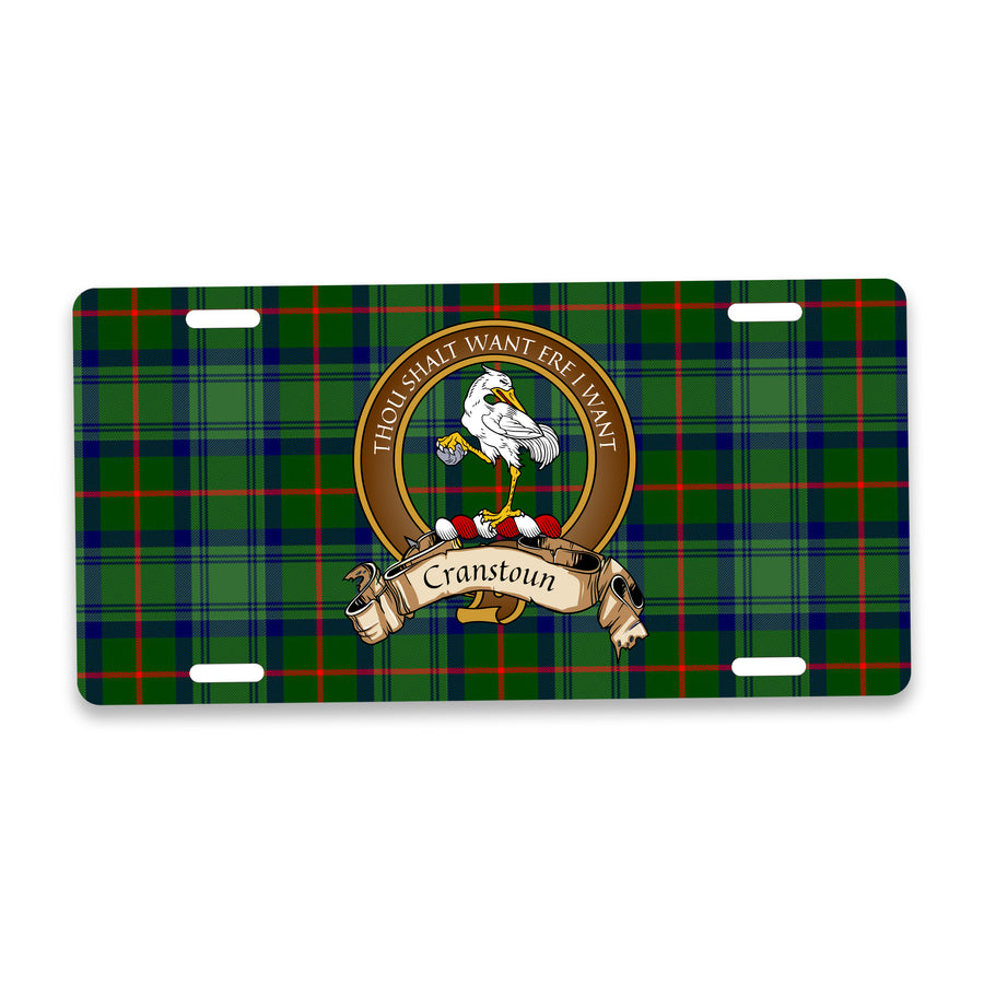 Cranstoun Scottish Clan Crest Auto License Plate – Brown Crest Design