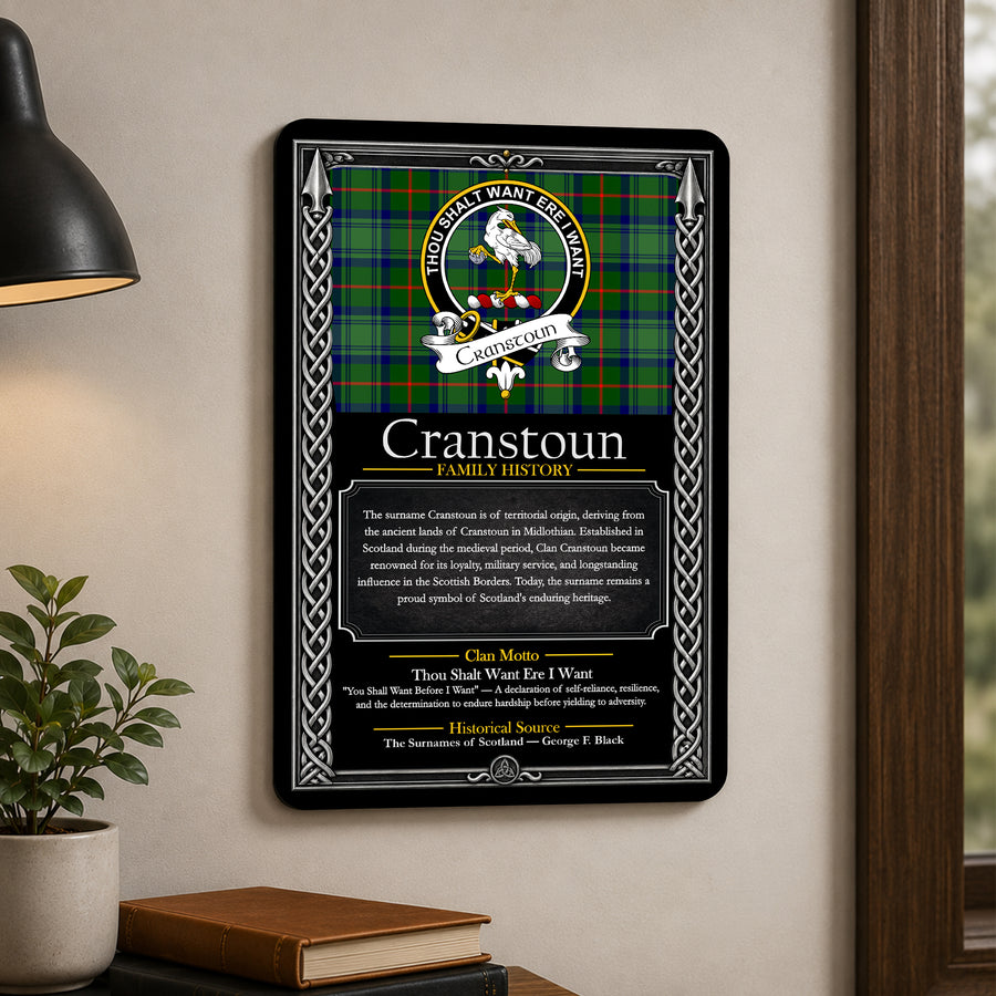 Cranstoun Scottish Family History Metal Sign