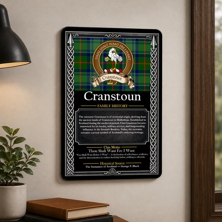 Cranstoun Scottish Family History Metal Sign – Brown Crest