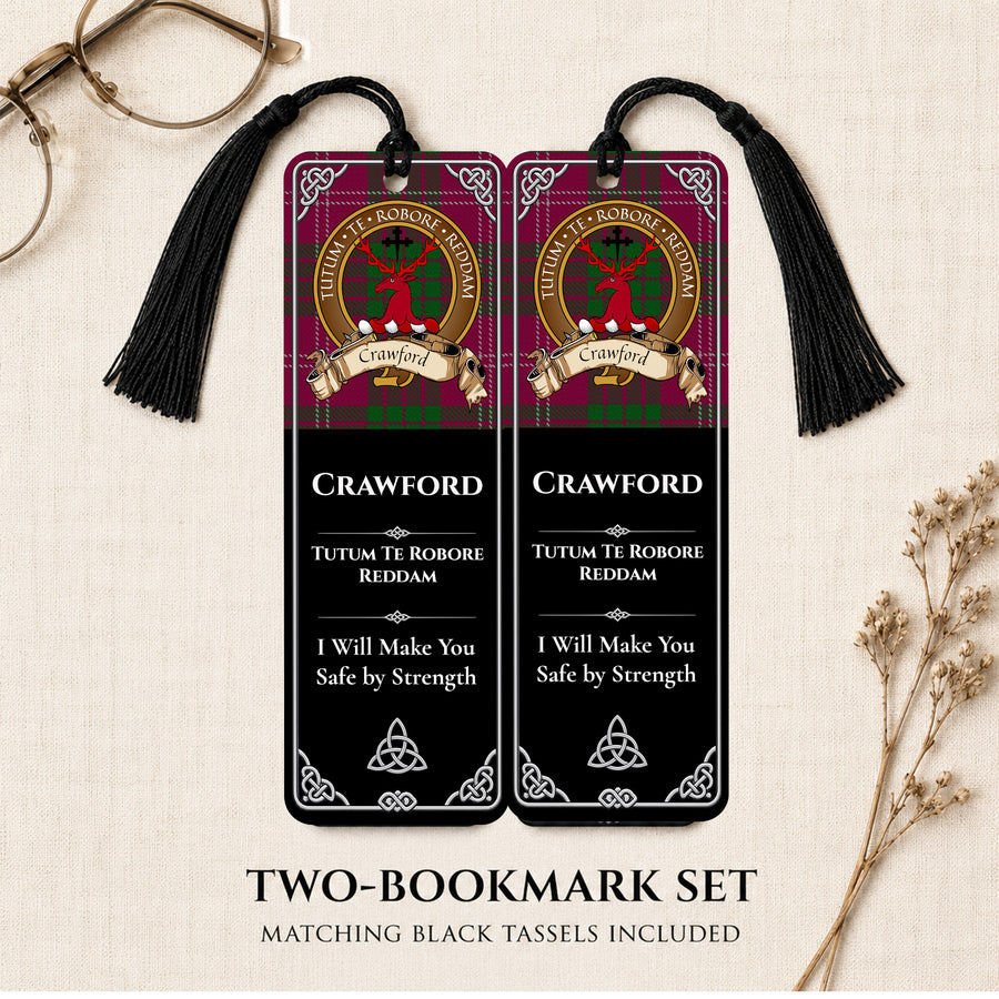 Crawford Scottish Clan Crest Metal Bookmarks - Brown Set of 2