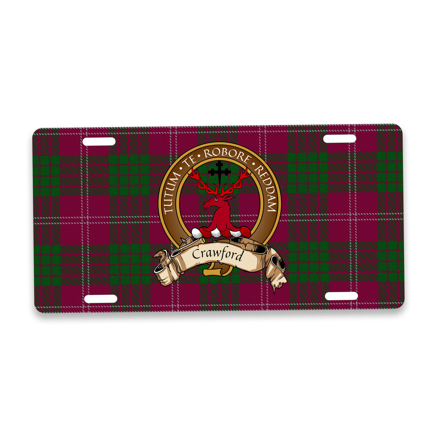 Crawford Scottish Clan Crest Auto License Plate – Brown Crest Design