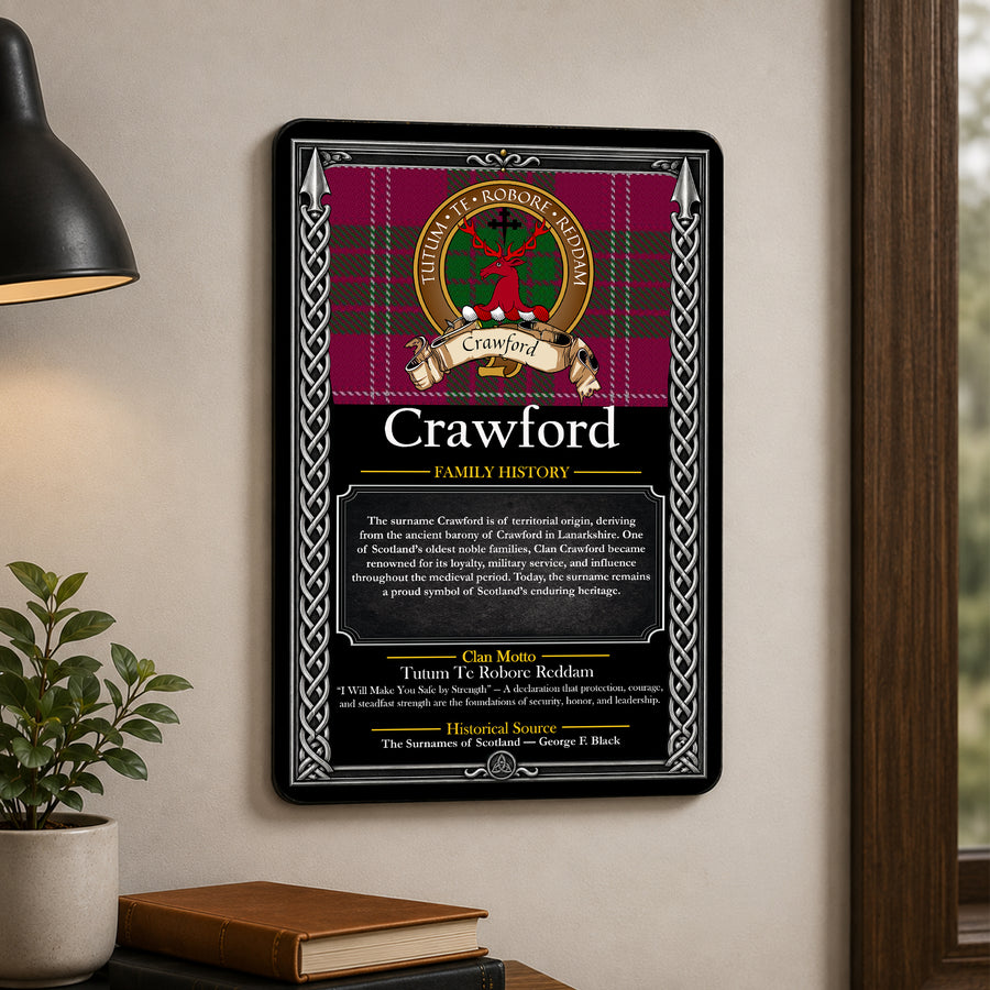 Crawford Scottish Family History Metal Sign – Brown Crest
