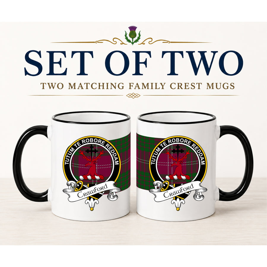 Crawford Scottish Clan Crest 11 oz Mugs – Black Crest Design | Set of 2