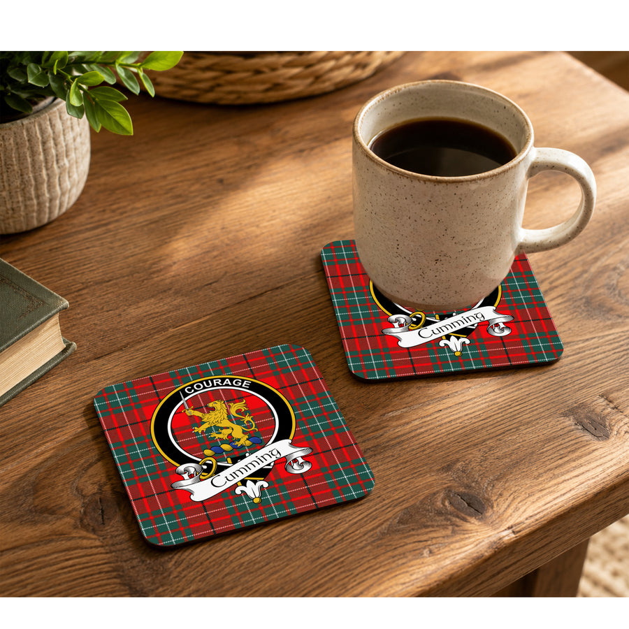 Cumming Scottish Clan Crest Rubber Coasters - Black Design Set of 4