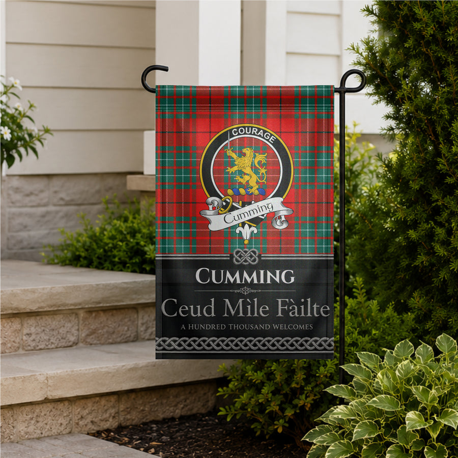 Cumming Scottish Clan Crest Garden Flag - Black Design