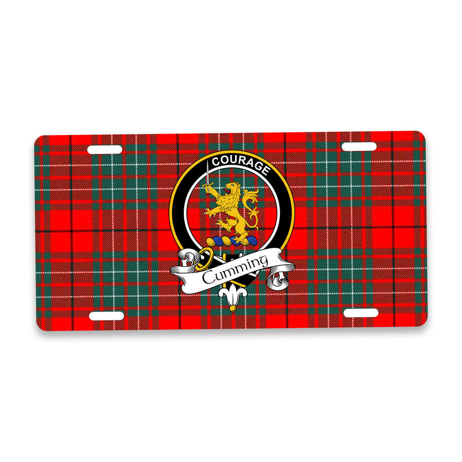 Cumming Scottish Clan Crest Auto License Plate – Black Crest Design