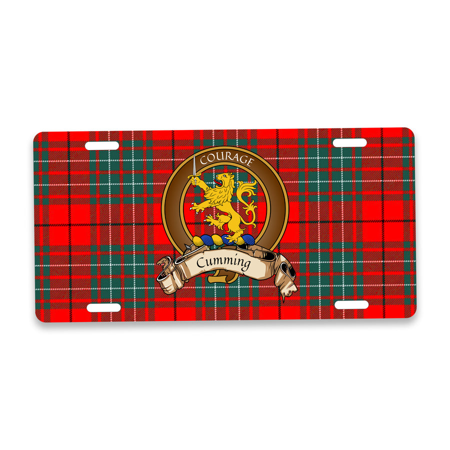 Cumming Scottish Clan Crest Auto License Plate – Brown Crest Design