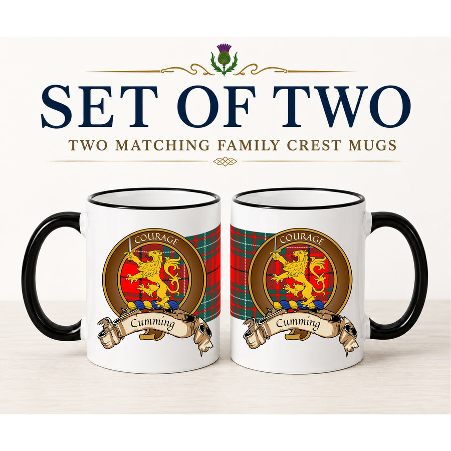 Cumming Scottish Clan Crest 11 oz Mugs – Brown Crest Design | Set of 2
