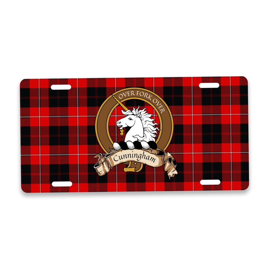 Cunningham Scottish Clan Crest Auto License Plate – Brown Crest Design