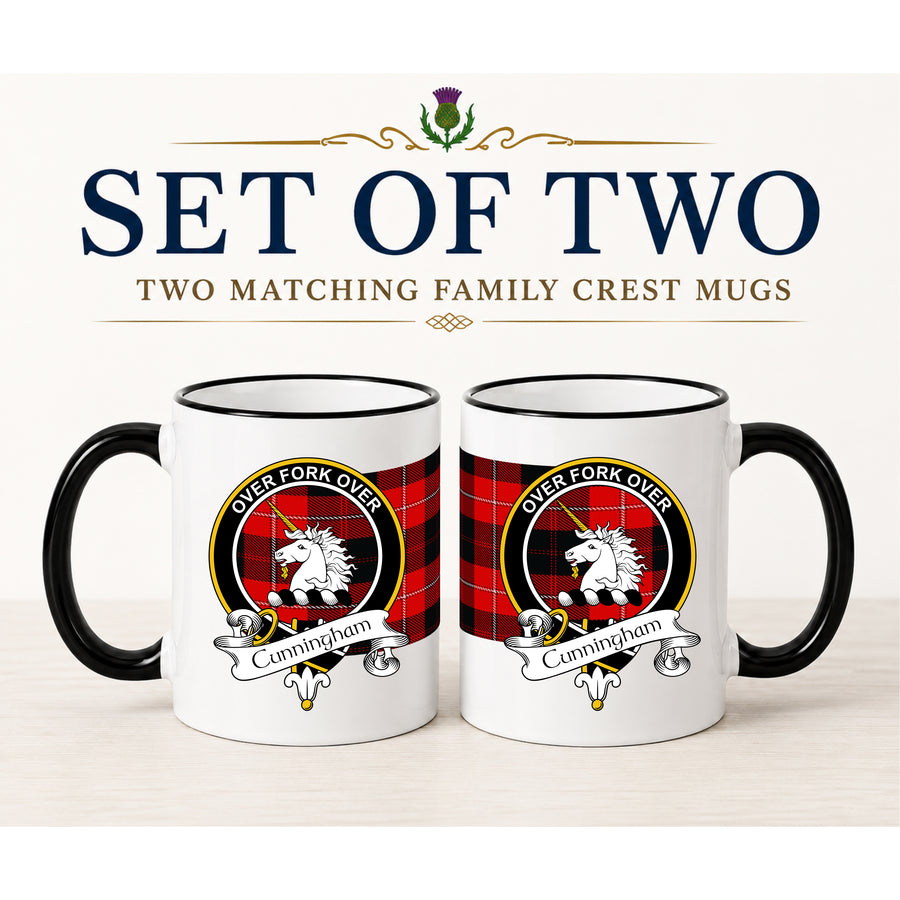 Cunningham Scottish Clan Crest 11 oz Mugs – Black Crest Design | Set of 2