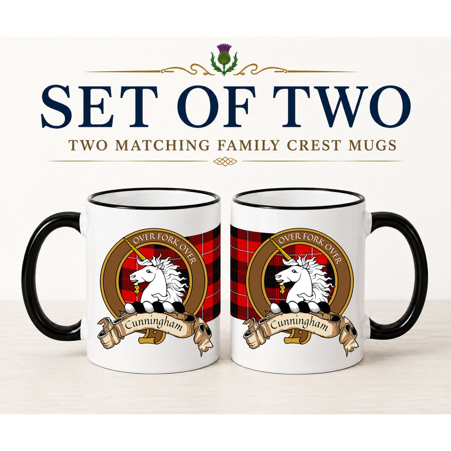Cunningham Scottish Clan Crest 11 oz Mugs – Brown Crest Design | Set of 2