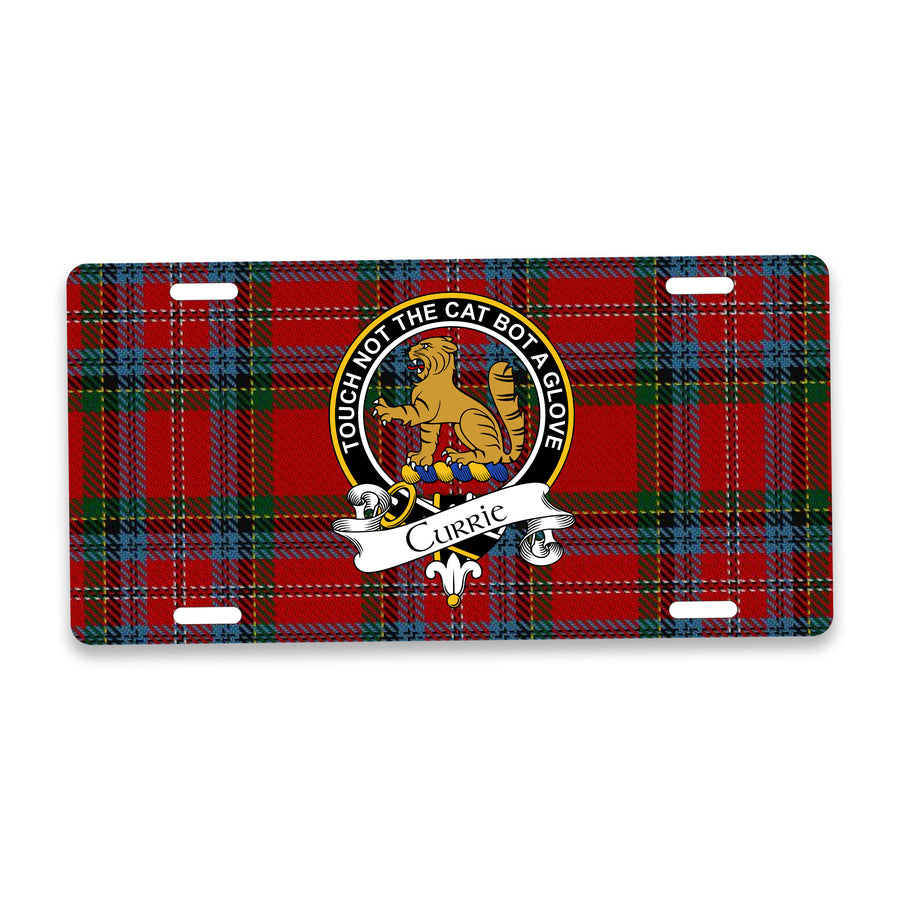 Currie Scottish Clan Crest Auto License Plate – Black Crest Design