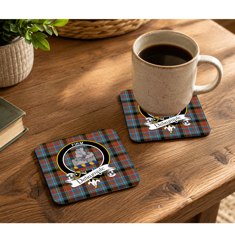 Dalrymple Scottish Clan Crest Rubber Coasters - Black Design Set of 4