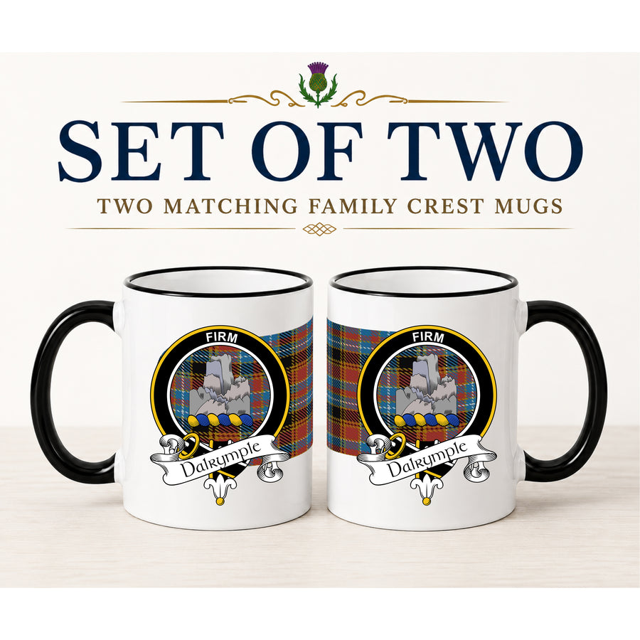 Dalrymple Scottish Clan Crest 11 oz Mugs – Black Crest Design | Set of 2