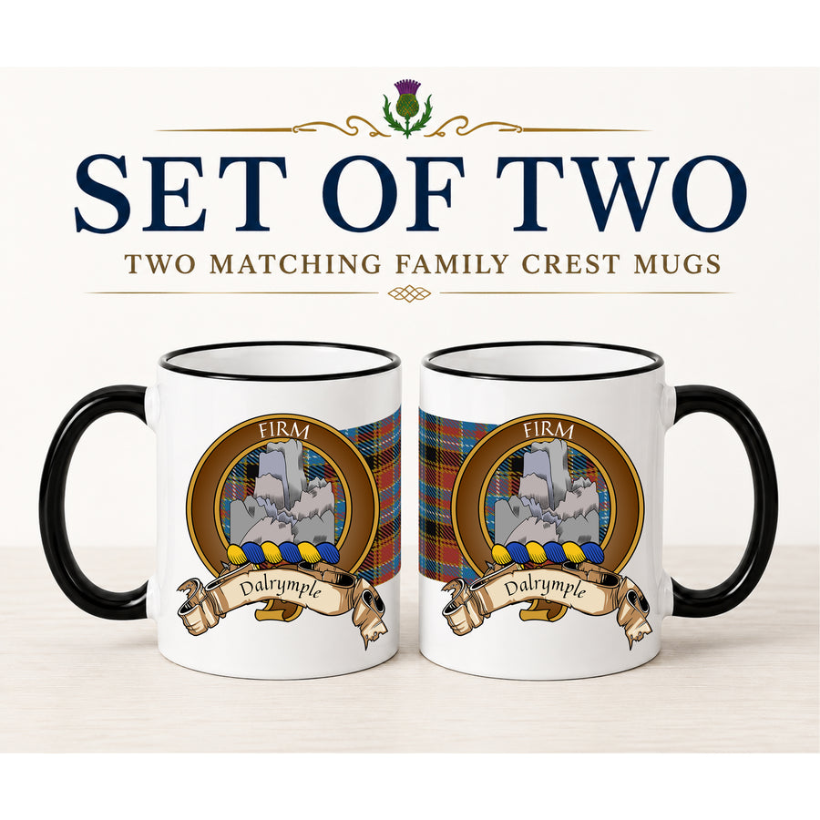 Dalrymple Scottish Clan Crest 11 oz Mugs – Brown Crest Design | Set of 2