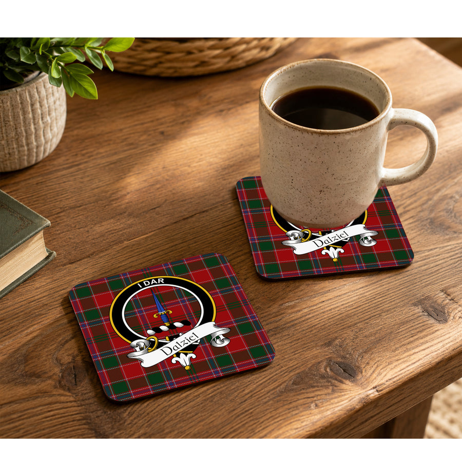 Dalziel Scottish Clan Crest Rubber Coasters - Black Design Set of 4