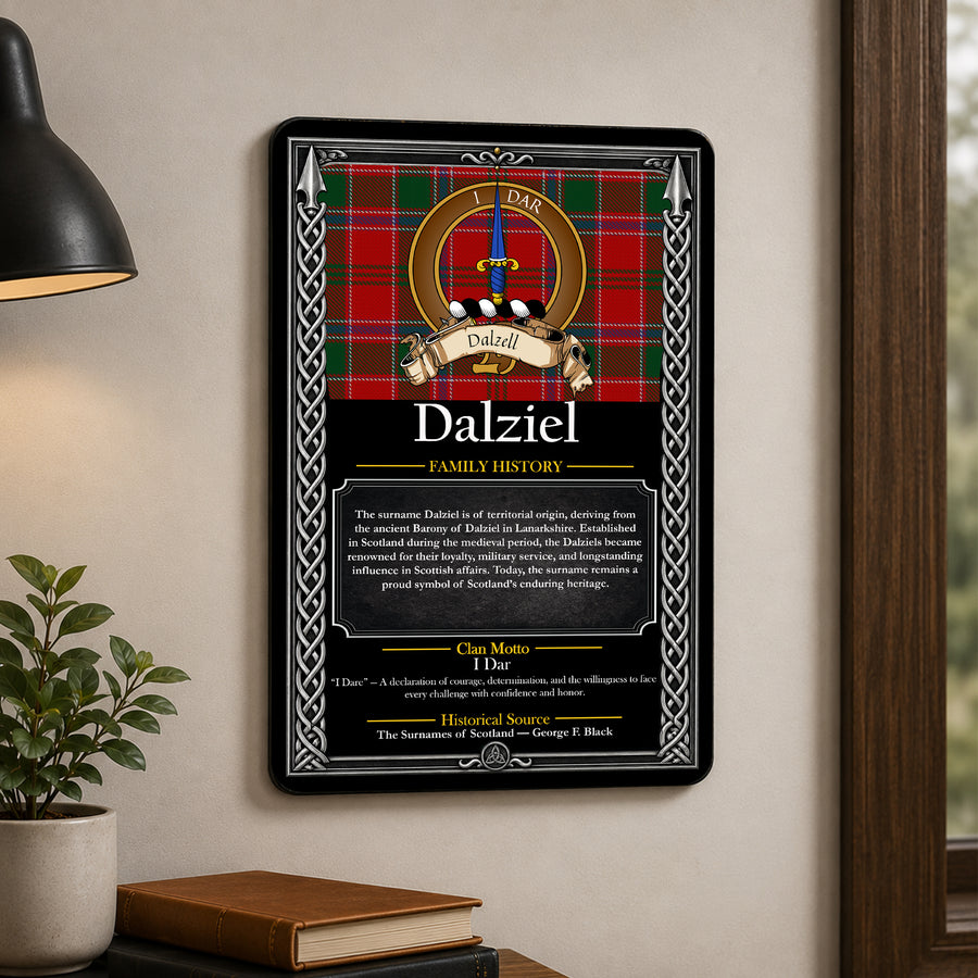 Dalziel Scottish Family History Metal Sign – Brown Crest