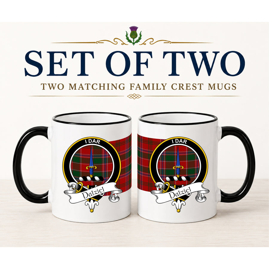 Dalziel Scottish Clan Crest 11 oz Mugs – Black Crest Design | Set of 2