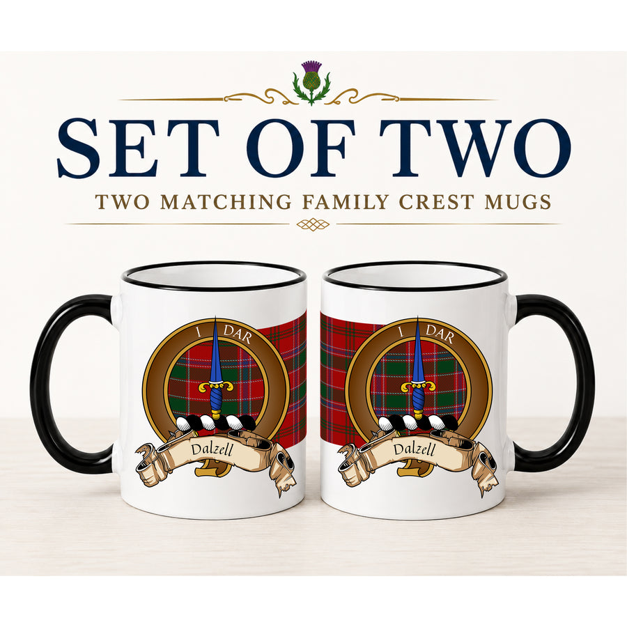 Dalziel Scottish Clan Crest 11 oz Mugs – Brown Crest Design | Set of 2