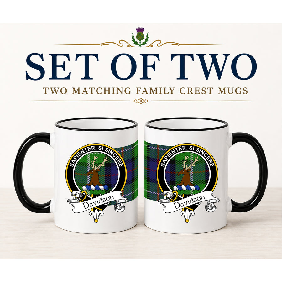 Davidson Scottish Clan Crest 11 oz Mugs – Black Crest Design | Set of 2