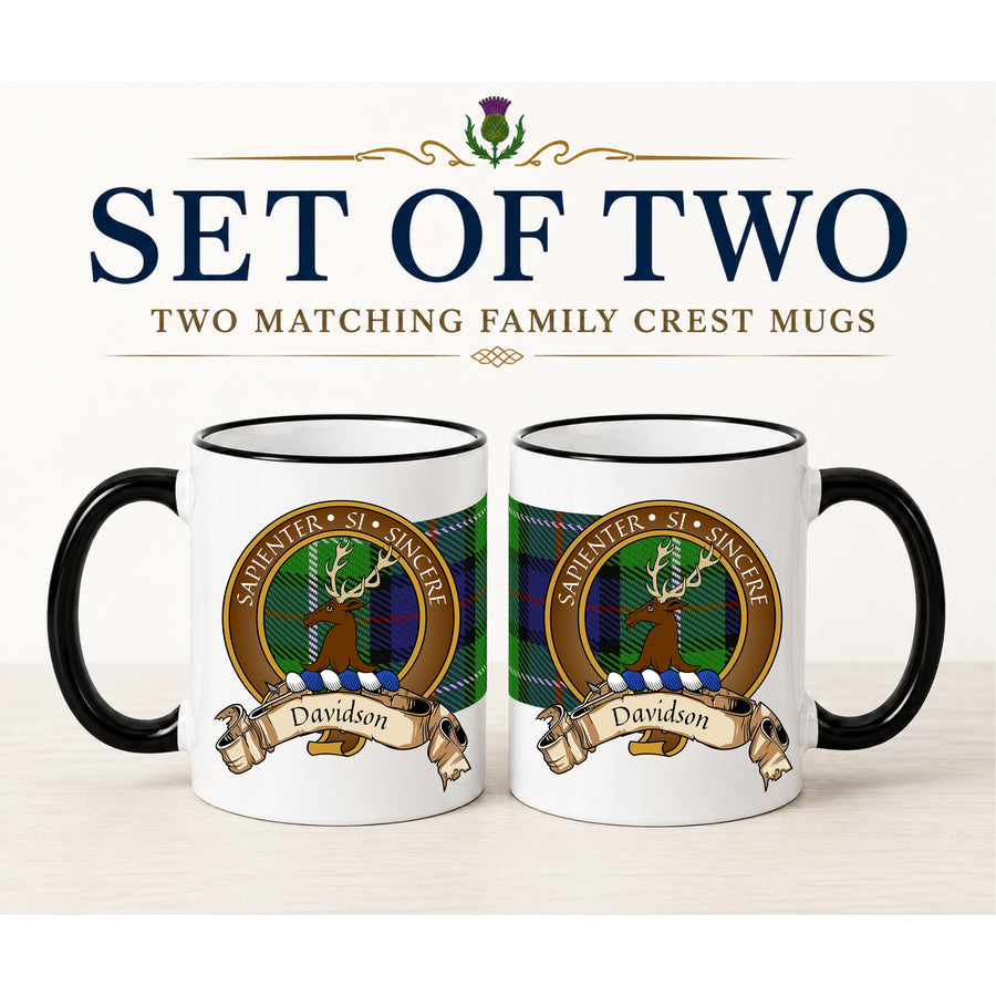 Davidson Scottish Clan Crest 11 oz Mugs – Brown Crest Design | Set of 2