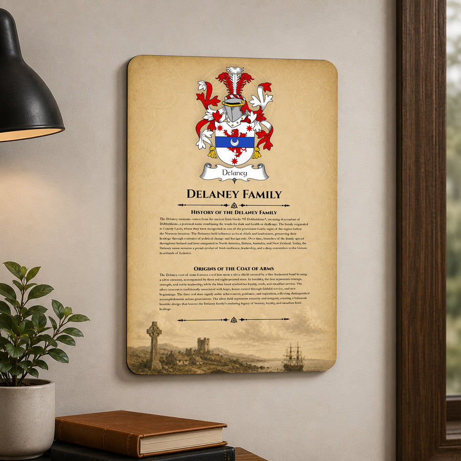 Delaney Irish Family History Metal Sign