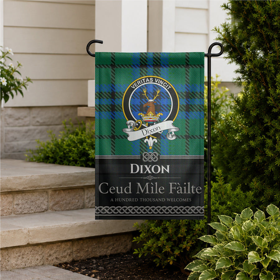 Dixon Scottish Clan Crest Garden Flag - Black Design