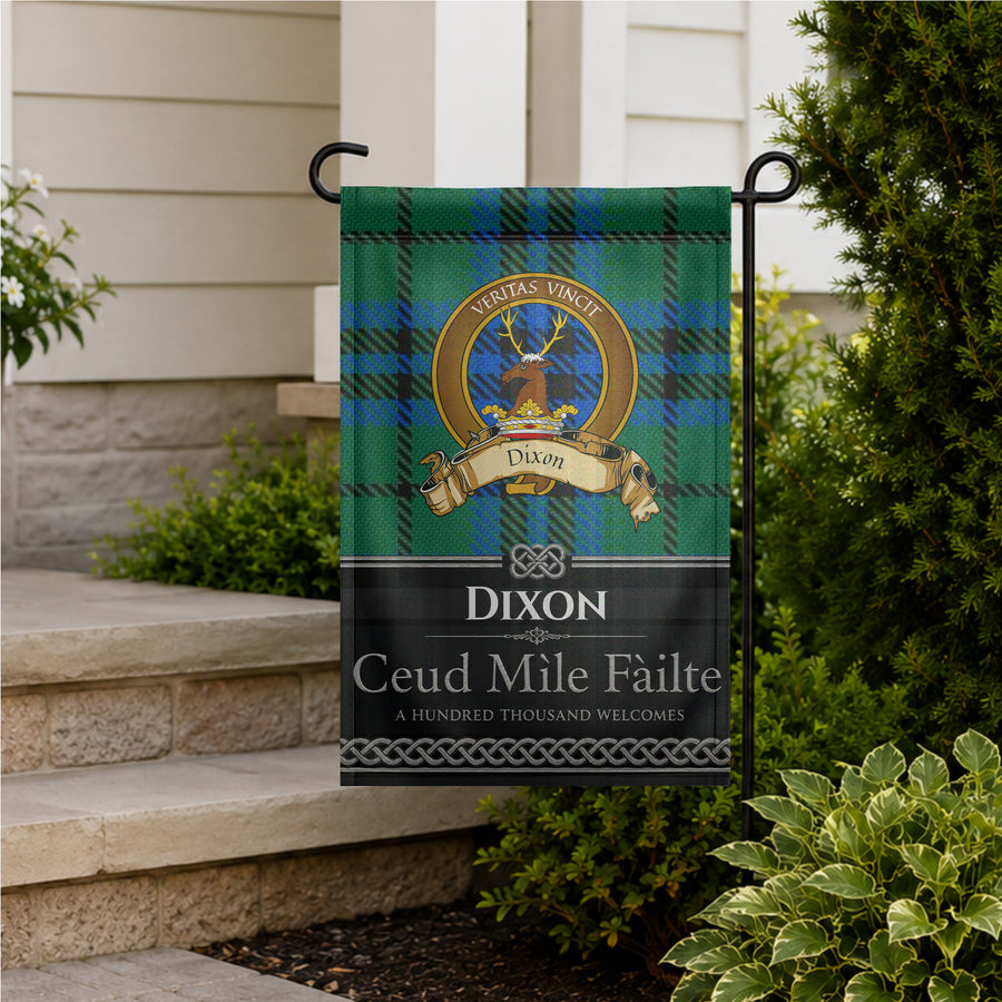 Dixon Scottish Clan Crest Garden Flag - Brown Design