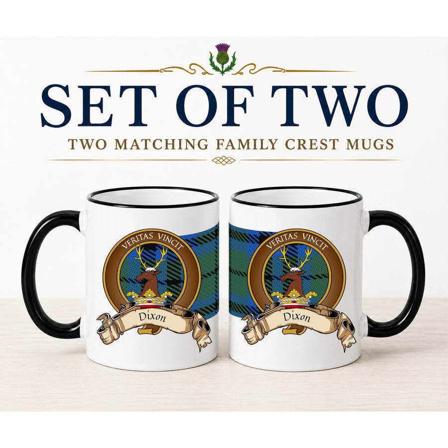 Dixon Scottish Clan Crest 11 oz Mugs – Brown Crest Design | Set of 2