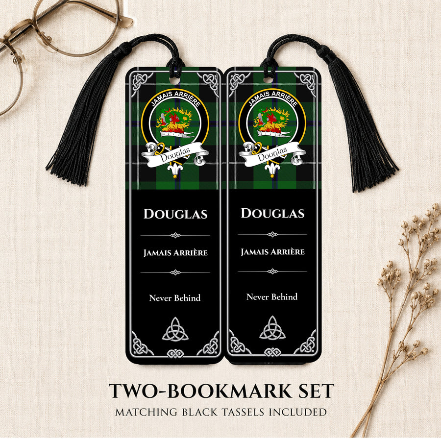 Douglas Scottish Clan Crest Metal Bookmarks – Black Set of 2