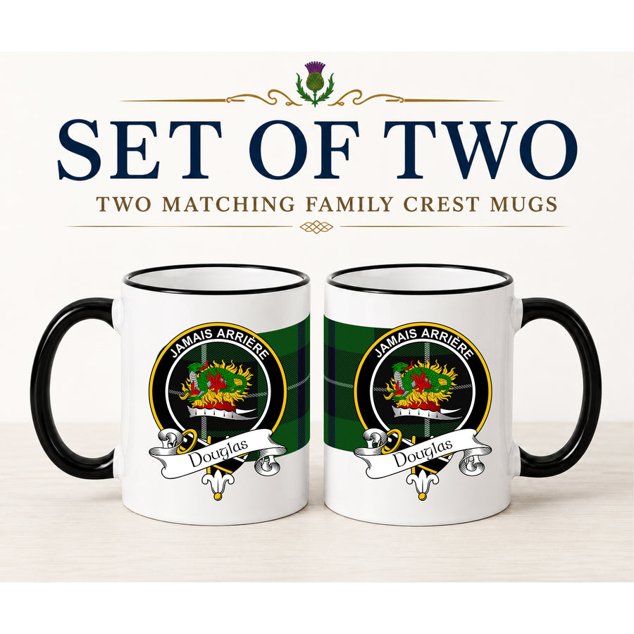 Douglas Scottish Clan Crest 11 oz Mugs – Black Crest Design | Set of 2