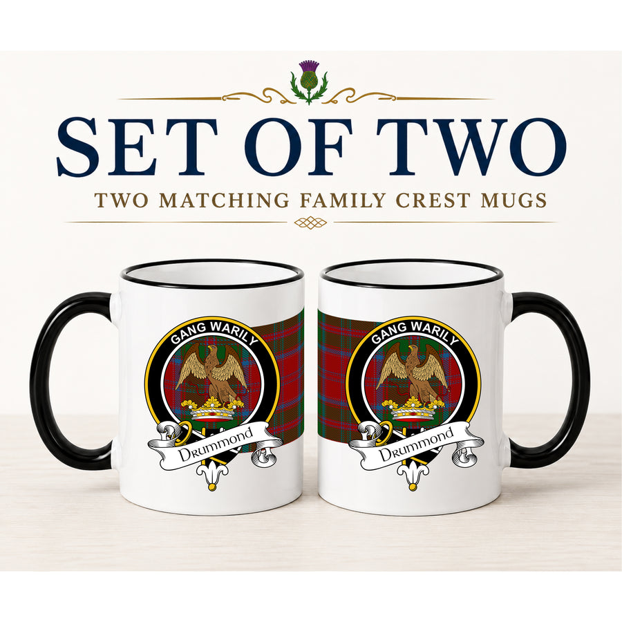 Drummond Scottish Clan Crest 11 oz Mugs – Black Crest Design | Set of 2