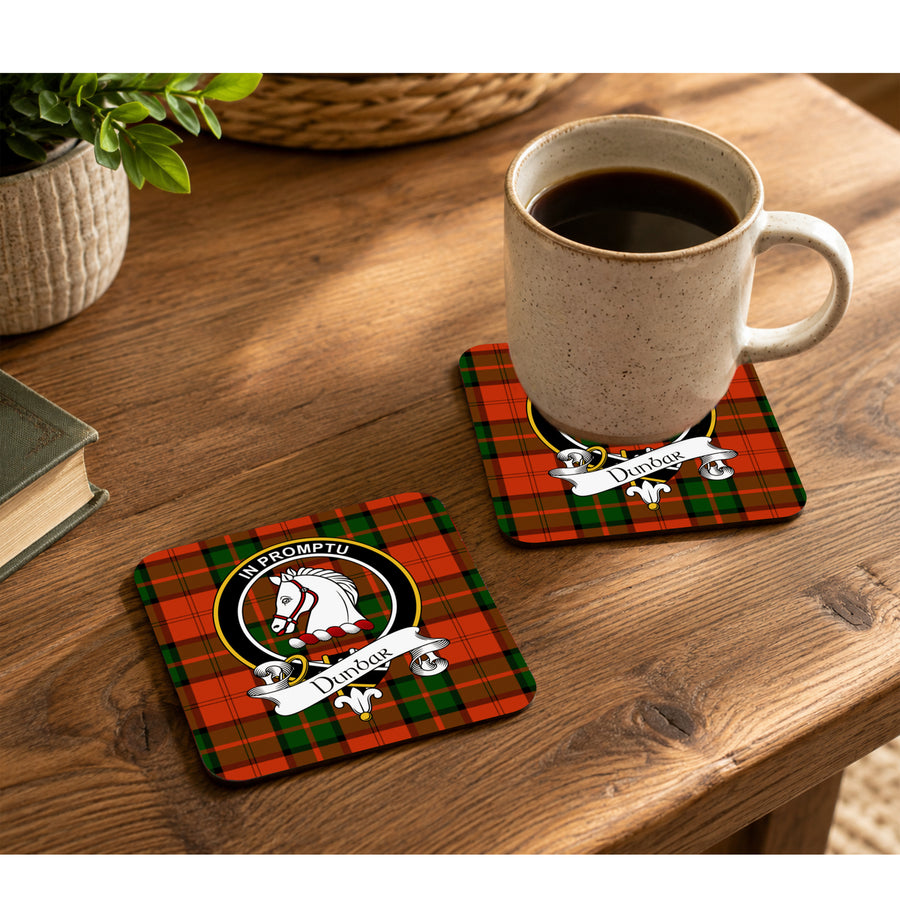 Dunbar Scottish Clan Crest Rubber Coasters - Black Design Set of 4