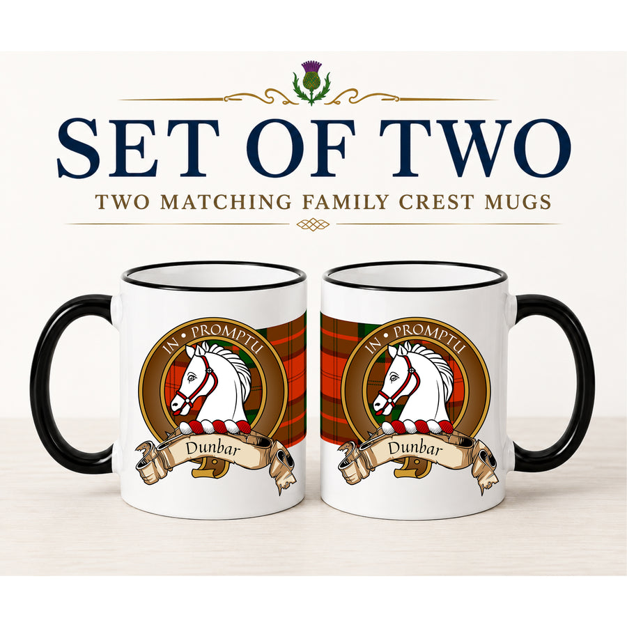Dunbar Scottish Clan Crest 11 oz Mugs – Brown Crest Design | Set of 2