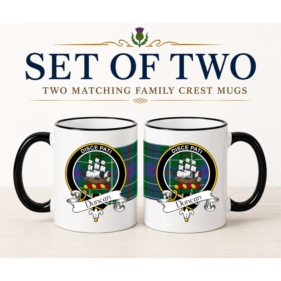 Duncan Scottish Clan Crest 11 oz Mugs – Black Crest Design | Set of 2