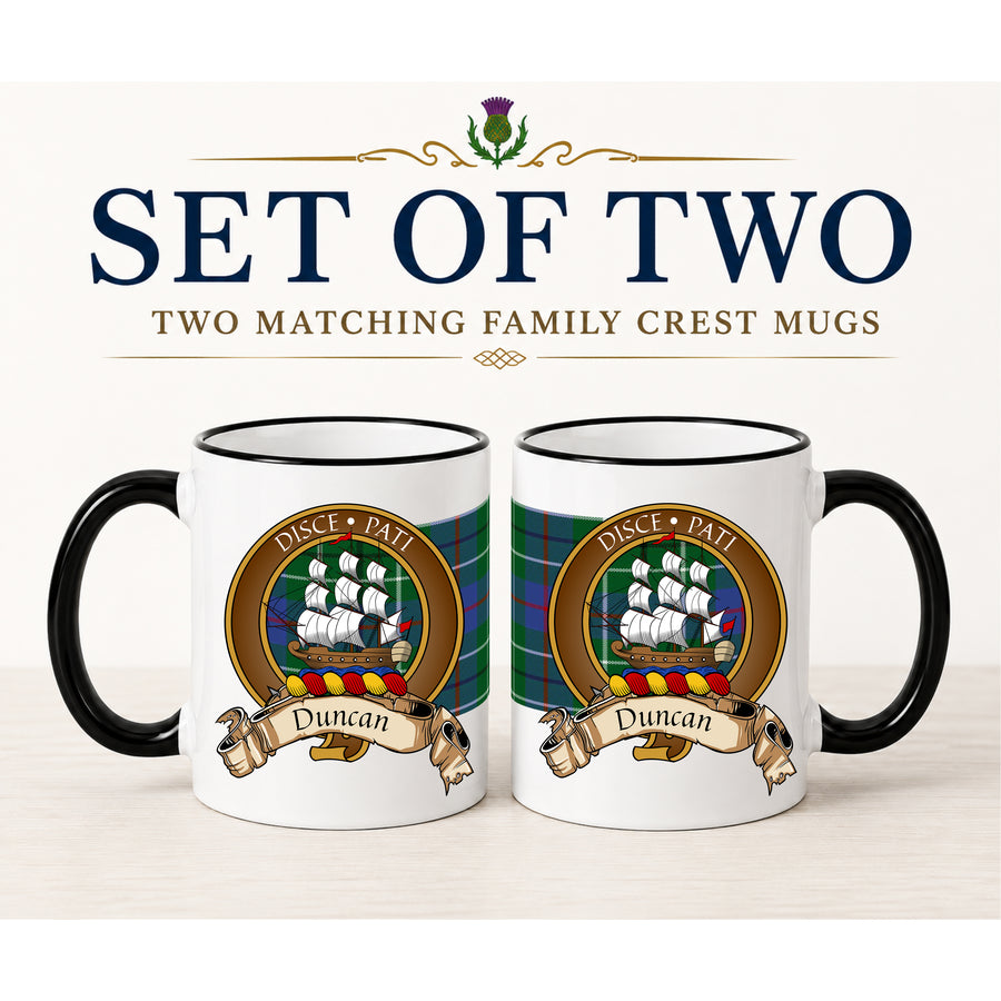 Duncan Scottish Clan Crest 11 oz Mugs – Brown Crest Design | Set of 2