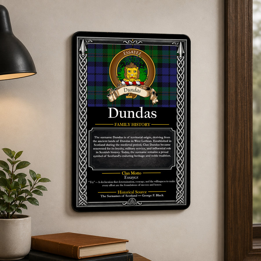 Dundas Scottish Family History Metal Sign – Brown Crest